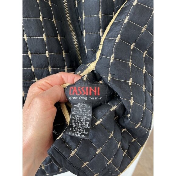 Oleg Cassini Jacket Women’s M 100% Silk Reversible Quilted Lightweight Tan Black - Picture 10 of 11